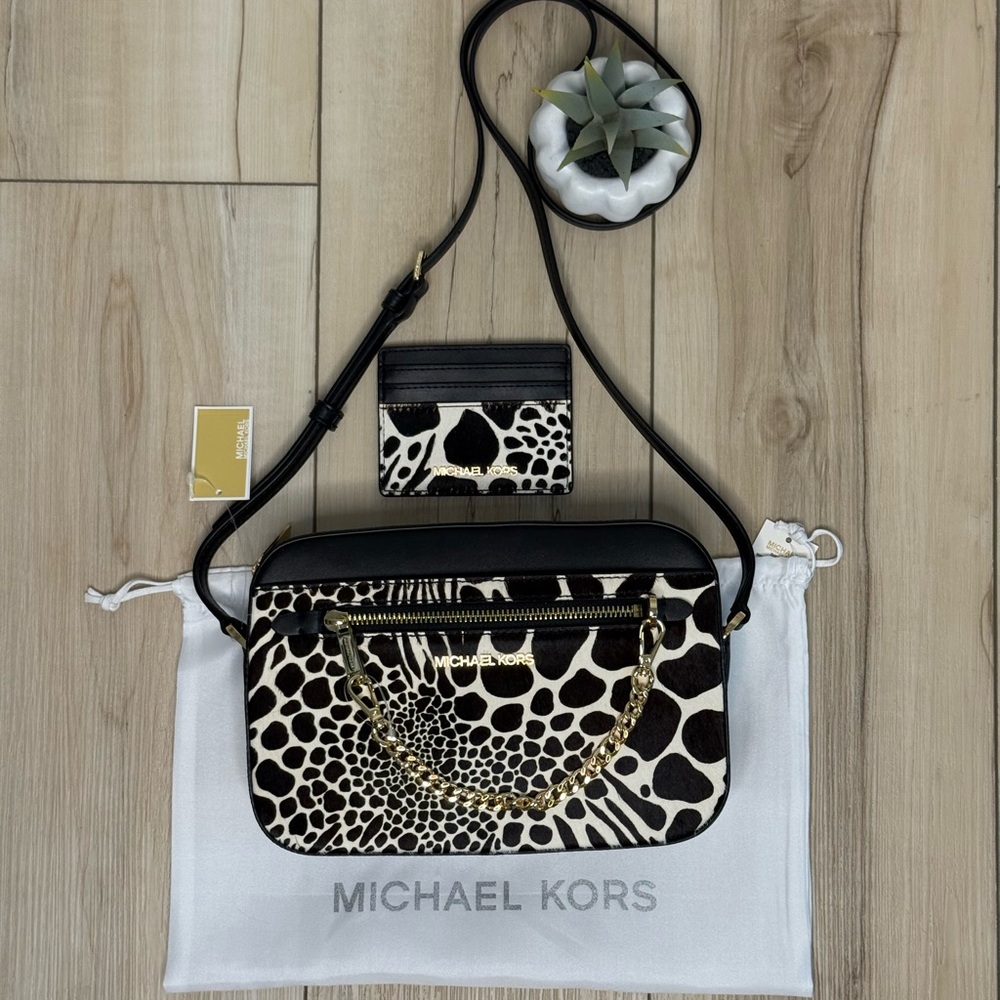 3pcs MICHAEL KORS EW Chain Crossbody Bag, Large Card Holder & Dust Bag NWT Black